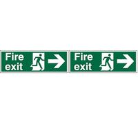 Seco Fire Exit - Fire Exit, Man Running Right, Arrow Pointing Right Sign, 450mm x 150mm - Self Adhesive Vinyl (Pack of 2)