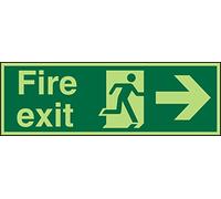 Seco Fire Exit - Fire Exit, Man Running Right, Arrow Pointing Right Sign, 600mm x 200mm - Photoluminescent 1mm Semi Rigid Plastic