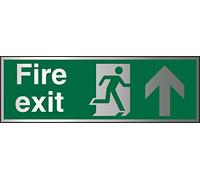 Seco Fire Exit - Fire Exit, Man Running Right, Arrow Pointing Up Sign, 300mm x 100mm - 1.5mm Brushed Aluminium Composite