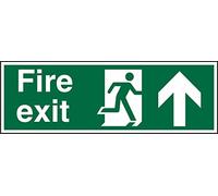 Seco Fire Exit - Fire Exit, Man Running Right, Arrow Pointing Up Sign, 450mm x 150mm - 1mm Semi Rigid Plastic