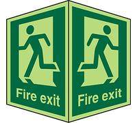 Seco Fire Exit - Man Running Different Directions & Fire Exit On Each Face Sign, 150mm x 120mm - Photoluminescent 1mm Semi Rigid Plastic