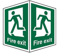Seco Fire Exit - Man Running Different Directions & Fire Exit On Each Face Sign, 200mm x 300mm - 1mm Semi Rigid Plastic