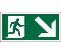 Seco Fire Exit - Man Running Right & Arrow Pointing Down & Right Pictogram Sign, 200mm x 100mm - 1mm Semi Rigid Plastic