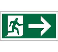 Seco Fire Exit - Man Running Right & Arrow Pointing Right Pictogram Sign, 200mm x 100mm - Self Adhesive Vinyl