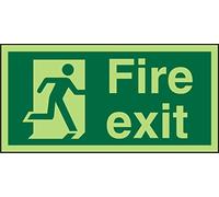 Seco Fire Exit - Man Running Right, Fire Exit Sign, 200mm x 100mm - Photoluminescent 1mm Semi Rigid Plastic