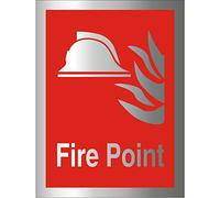 Seco Fire Helmet, Fire & Fire Point Sign, 150mm x 200mm - 1.5mm Brushed Aluminium Composite