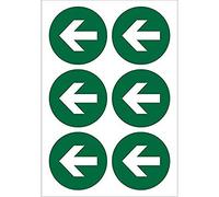 Seco First Aid - Arrow Pointing Left Pictogram Sticker, 60mm Diameter (Sheet of 6) - Self Adhesive Vinyl