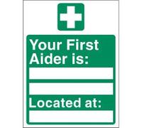 Seco First Aid - Your First Aider (Name & Location) Sign, 150mm x 200mm - 1mm Semi Rigid Plastic