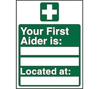 Seco First Aid - Your First Aider (Name & Location) Sign, 200mm x 300mm - Self Adhesive Vinyl