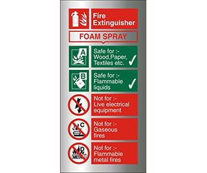 Seco Foam Spray Fire Extinguisher Sign, 100mm x 200mm - 1.5mm Brushed Aluminium Composite