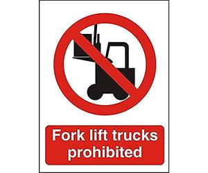 Seco Fork Lift Trucks Prohibited Sign, 200mm x 300mm - 1mm Semi Rigid Plastic