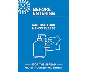 Seco Health and Safety Poster Before entering, sanitise your hands Adhesive Plastic 42 x 59.5 cm CVP04-A2
