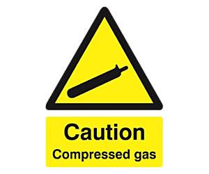 Seco Health and Safety Sign Caution Compressed Gas Self Adhesive Self-Reinforced Polymer (SRP) 15 x 20 cm