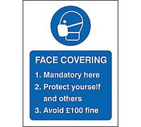 Seco Health and Safety Sign Face covering mandatory here Adhesive Plastic 20 x 30 cm