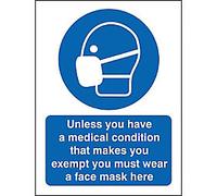 Seco Health and Safety Sign Unless there is a medical exemption, wear a face mask Adhesive Cling Film 20 x 30 cm