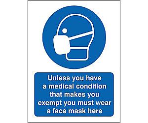 Seco Health and Safety Sign Unless there is a medical exemption, wear a face mask Adhesive Plastic 20 x 30 cm