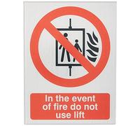 Seco in The Event of Fire Do Not Use Lift Sign, 150mm x 200mm - 2mm Brushed Aluminium Effect Acrylic