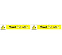 Seco Mind The Step Sign, 300mm x 50mm - Self Adhesive Vinyl (Pack of 2)