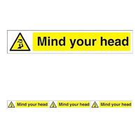 Seco Mind Your Head Sign, 300mm x 50mm - Self Adhesive Vinyl, yellow (Pack of 4)