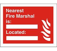 Seco Nearest Fire Marshal is, Located & Fire Sign, 300mm x 200mm - Self Adhesive Vinyl