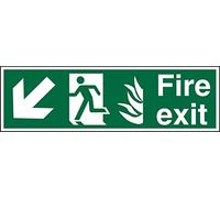 Seco NHS Compliant Fire Exit - Arrow Pointing Down & Left, Man Running Left, Fire & Fire Exit Sign, 600mm x 200mm - 1mm Semi Rigid Plastic