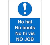 Seco No Hat No Boots No Hi Vis NO Job Sign, 150mm x 200mm - 1mm Semi Rigid Plastic