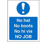 Seco No Hat No Boots No Hi Vis NO Job Sign, 200mm x 300mm - 1mm Semi Rigid Plastic