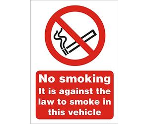 Seco No Smoking - It is Against The Law to Smoke in This Vehicle Sign, A4-1mm Semi Rigid Plastic
