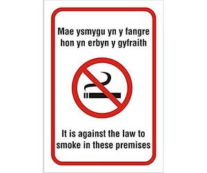 Seco No Smoking - Welsh & English Languages Sign, 160mm x 230mm - 1mm Semi Rigid Plastic