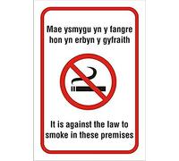 Seco No Smoking - Welsh & English Languages Sign, 160mm x 230mm - Self Adhesive Vinyl
