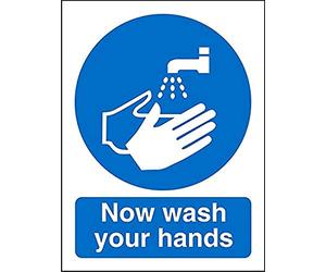 Seco Now Wash Your Hands Sign, 150mm x 200mm - 1mm Semi Rigid Plastic
