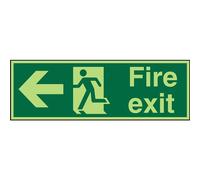 Seco Photoluminescent Safe Procedure Safety Sign Fire Exit Man Running and Arrow Pointing Left Glow In The Dark 450 x 150mm - SP120PLV450X150