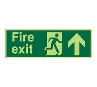 Seco Photoluminescent Safe Prodecure Safety Sign Fire Exit Man Running Right and Arrow Pointing Up Glow In The Dark 450 x 150mm - SP129PLV450X150