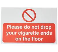 Seco Please Do Not Drop Your Cigarette Ends On The Floor Sign, 300mm x 200mm - Self Adhesive Vinyl