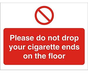 Seco Please Do Not Drop Your Cigarette Ends On The Floor Sign, 400mm x 300mm - Self Adhesive Vinyl