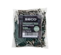 Seco Premium Nickel Plated Cross Bar Treasury Tags, 100mm, Pack of 100 - Green