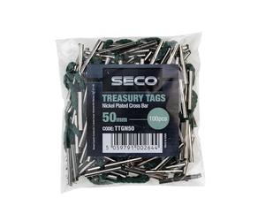 Seco Premium Nickel Plated Cross Bar Treasury Tags, 50mm, Pack of 100 - Green