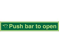 Seco Push Bar to Open Sign, 300mm x 50mm - Photoluminescent 1mm Semi Rigid Plastic