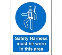 Seco Safety Harness Must Be Worn in This Area Sign, 150mm x 200mm - 1mm Semi Rigid Plastic