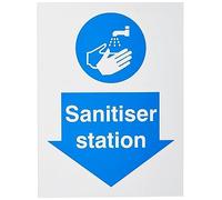 SECO"SANITISER Station", 150x200mm Semi-Rigid Plastic Safety Sign, White/Blue