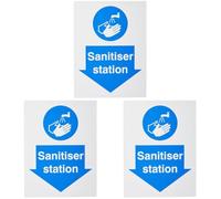SECO"SANITISER Station", 150x200mm Semi-Rigid Plastic Safety Sign, White/Blue (Pack of 3)