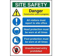 Seco Site Safety, Danger Construction Work in Progress Sign, 450mm x 600mm - 4mm Fluted Board