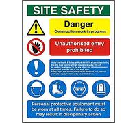 Seco Site Safety, Danger Construction Work in Progress, Unauthorised Entry Prohibited Sign, 600mm x 800mm - 4mm Fluted Board