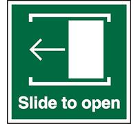 Seco Slide to Open - Left Arrow Sign, 100mm x 100mm - Self Adhesive Vinyl