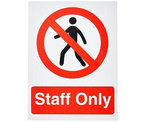 Seco Staff Only Sign, 150mm x 200mm - 1mm Semi Rigid Plastic, White