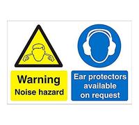 Seco Warning Noise Hazard, Ear Protectors Available On Request Sign, 200mm x 300mm - 1mm Semi Rigid Plastic