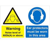 Seco Warning Noise Level of 80 Db(A) Or Above - Ear Protectors Must Be Worn Beyond in This Area Sign, 200mm x 300mm - Self Adhesive Vinyl