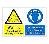Seco Warning Noise Level of 80 Db(A) Or Above - Ear Protectors Must Be Worn Beyond This Point Sign, 200mm x 300mm - 1mm Semi Rigid Plastic