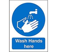 Mandatory Sign Wash Hands Here Adhesive Plastic 30 x 20 cm