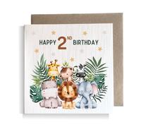Second Ave 2nd Birthday Age 2 Children's Kids Baby Safari Square Card For Boy or Girl Birthday